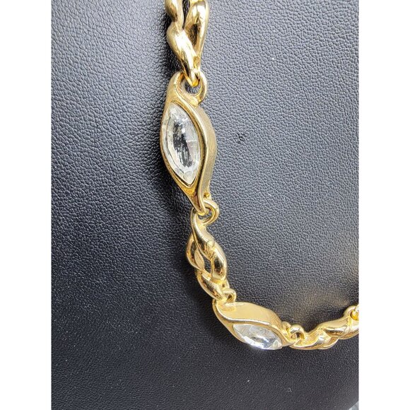 Gold Plated Chain Necklace W/ Marquise-Cut Clear Stones Adjustable Clasp 18" - Picture 12 of 16